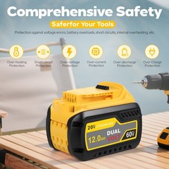 2X 12.0Ah Battery For DEWALT 20V 60V For DCB612 FLEXVOLT Li-Ion Battery DCB609-2