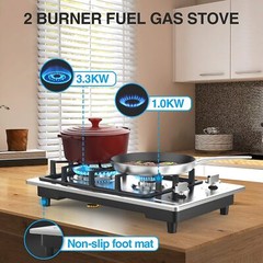 Propane Gas Cooktop Built-in 2 Burner Stainless Steel Gas Hob NG/LPG Gas Stove