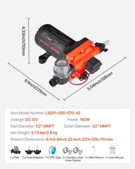 VEVOR RV Water Pump 12V DC 5 GPM (18.9 L/min) 4-Chamber Diaphragm Water Pump