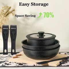 12pcs/set Non-Stick Pots Cookware w/Detachable Handle,Kitchen Pots and Pans Set