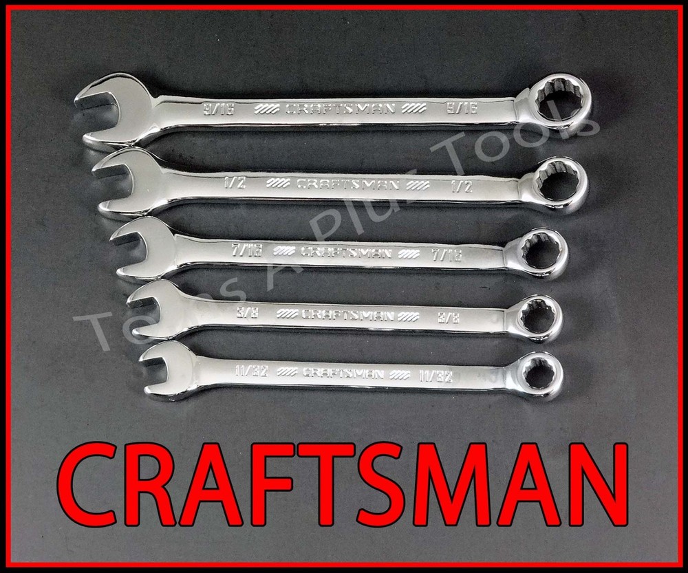 CRAFTSMAN TOOLS 5pc POLISHED Chrome SAE Standard 12pt Combination Wrench set