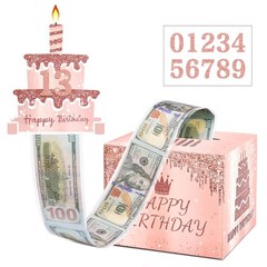 Birthday Money Pull Box for Cash Gift with DIY Self-Adhesive Stickers for Any…