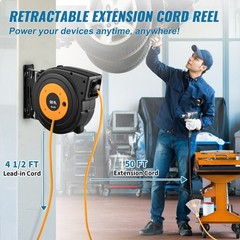 Retractable Extension Cord Reel Power Cord Reel 50FT 14AWG/3C SJTOW