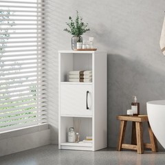 Ardent 3 Tier Storage Tower with Door and Open Shelves in White