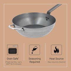 De Buyer 5614.32 Mineral B Round Carbon Steel Country Fry Pan, 12.5 in, Silver
