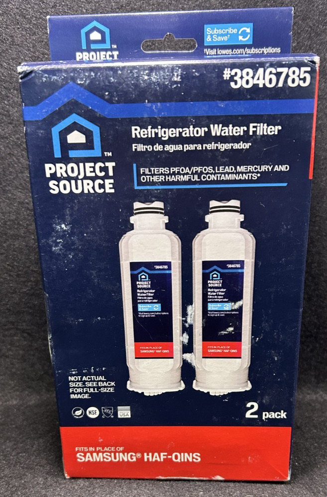 NEW Project Source Samsung HAF-QINS 3846785 Refrigerator Water Filter 2 Pack