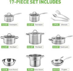 17pc Induction Cookware Set Duxtop Stainless Steel