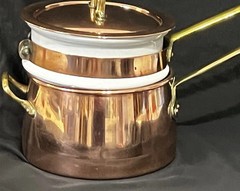 Vintage Copral Portugal Copper Double Boiler Sauce Pan Pot w/Lid Brass & Handles