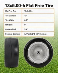 Multiple Sizes 2 Pack Lawn Mower Tire and Wheel Flat Free or Pneumatic Tire