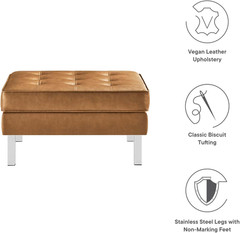Silver Tan Tufted Faux Leather Square Ottoman for Stylish Living Spaces