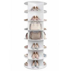 Rotating Shoe Rack Tower 7 Tier Organizer, Revolving 360 White Shoe Rack Storage