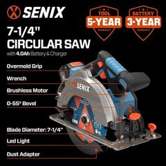 SENIX 20V Max 7-1/4″ Circular Saw with 4.0Ah Battery & Charger PSCX2-M3