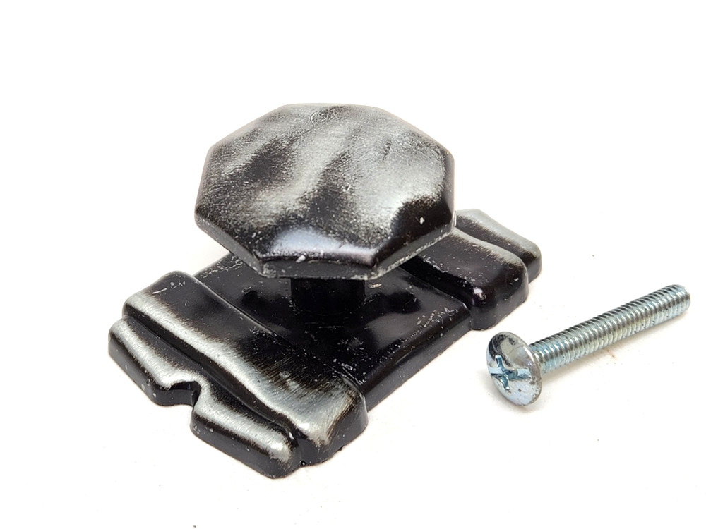 LOT OF 4 – AJAX OLD IRON SILVER BLACK CABINET KNOB PULL W/ BACKPLATE & SCREWS