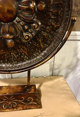 Beautiful Large Ornate Metal Medallion on Stand Ombre Brown Hammered Decor 26.5”