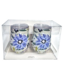 Kate Spade Festival Floral Stainless Steel Stemless Wine Glasses Blue Multi New