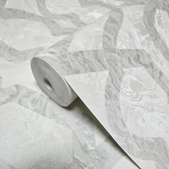White cream tan silver trellis lines faux liquid art marble textured Wallpaper