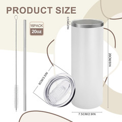 16 Pack 20oz Stainless Steel Tumblers with Lid & Straw – DIY Gift Ready