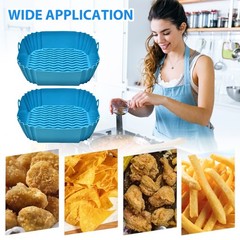 3x Air Fryer Silicone Pot Rectangle Baking Tray Basket Liners Insert Dish New
