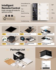 160 CFM Bathroom Exhaust Fan with LED Light, 1800W PTC Heater & Humidity Sensor