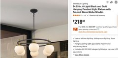 NEW SEALED 24.25in Monteaux 6-Light Black&Gold Hanging Pendant Light C12