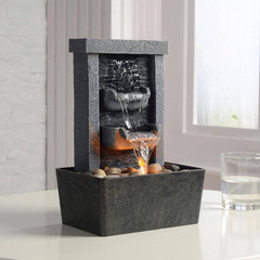10.3 in Indoor Waterfall Fountain with Reflective Lighting and River Rocks