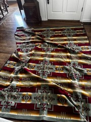 Beaver State Pendleton Wool Blanket Geometric Green Multicolor 86×106″ Large