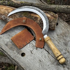Forged Gardening Sickle 7.48” Blade Carbon Steel with Leather Sheath Belt Loop