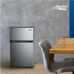 3.2 Cu ft Two Door Mini Fridge with Freezer, Stainless Steel, Energy Efficient