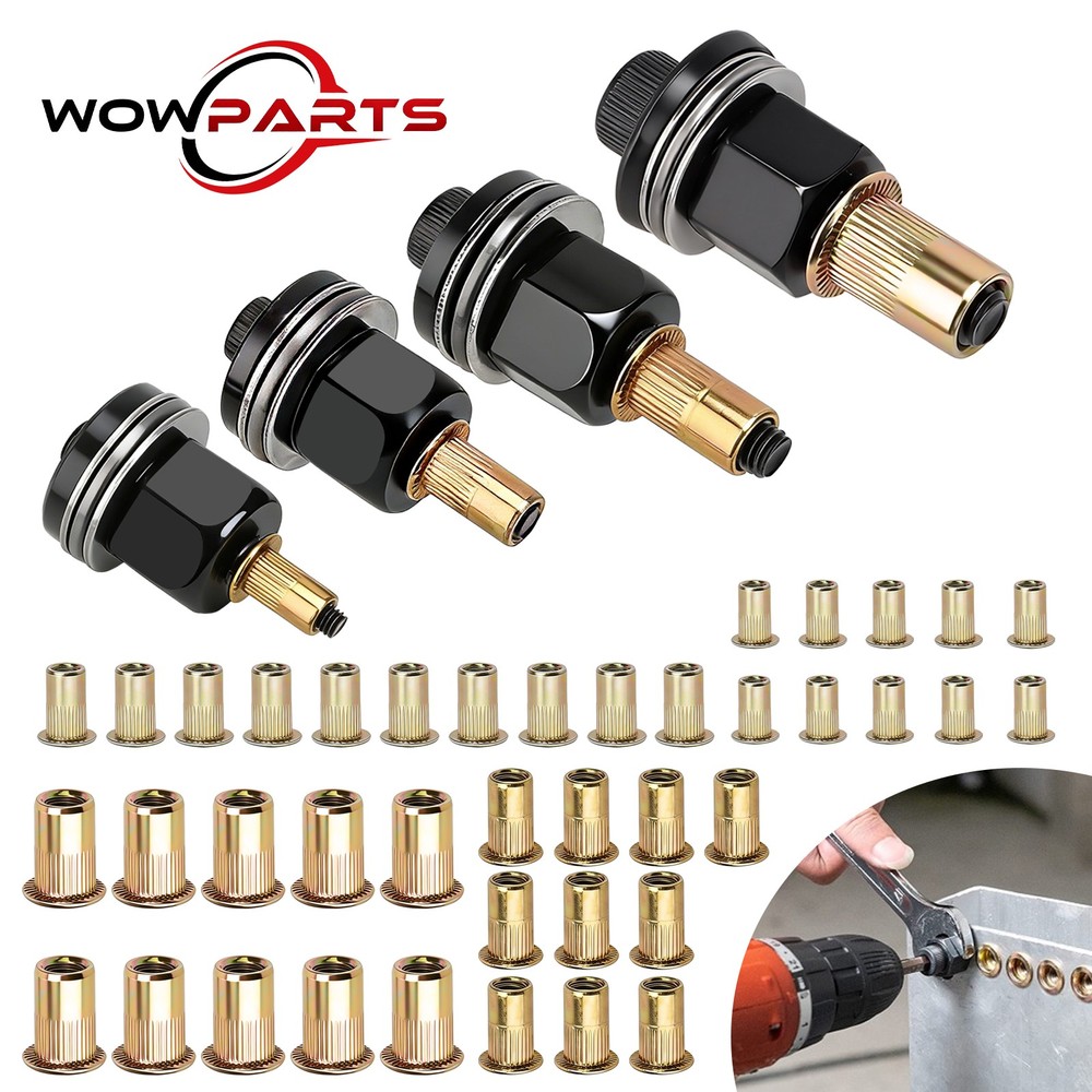 44pcs Manual Rivet Nut Tool Kit M3-M6 Carbon Steel Nutsert Set for Drill Wrench