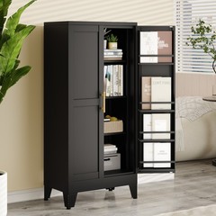 Metal Kitchen Pantry Cabinet, 47″ Freestanding Storage Cupboard with Adjustable