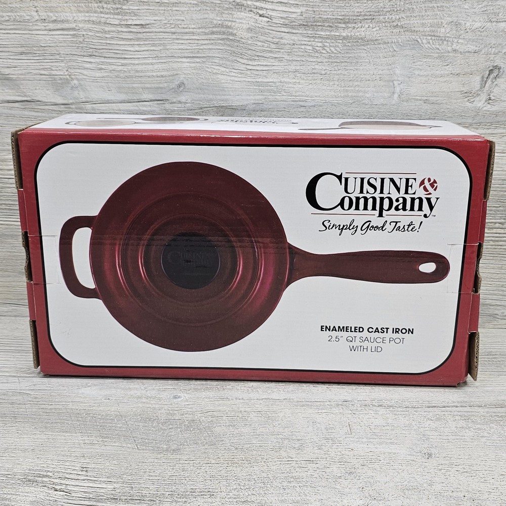 Cuisine & Company 2.5 Qt Enameled Cast Iron Saucepan Red Lid Gas Electric Stove