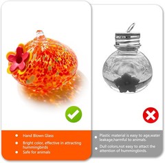 Blown Glass Hummingbird Feeder for Outdoors Hanging, Ant & Bee Resistant W