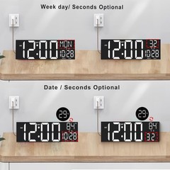 30″ Large Digital Wall Mount Clock with Remote Control, Alarm, Auto DST
