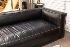 Contemporary Modern Four Hands Nolita Reverse Stitch Black Leather Sofa