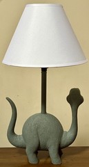 Brontosaurus Dinosaur Lamp with 10″ Diam White Shade Gray Resin Nursery Decor