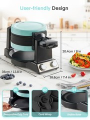 FOHERE 2-in-1 Omelette Maker&Waffle Maker, 15.16*11.02*7.68 in, Mint Green
