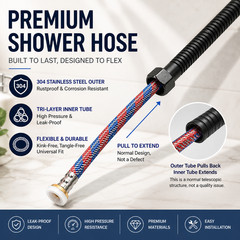 High Pressure Shower Head, Handheld shower head with 5 Filters,1.5m hose