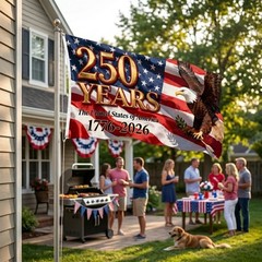 USA 250th Anniversary Flag, 1776-2026 Patriotic Banner with Bald Eagle