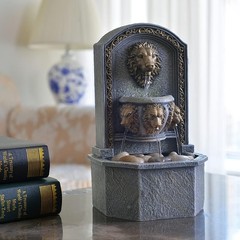 Outdoor Lion Head Stone Waterfall Wall Fountain with Pump Gray 10.3IN