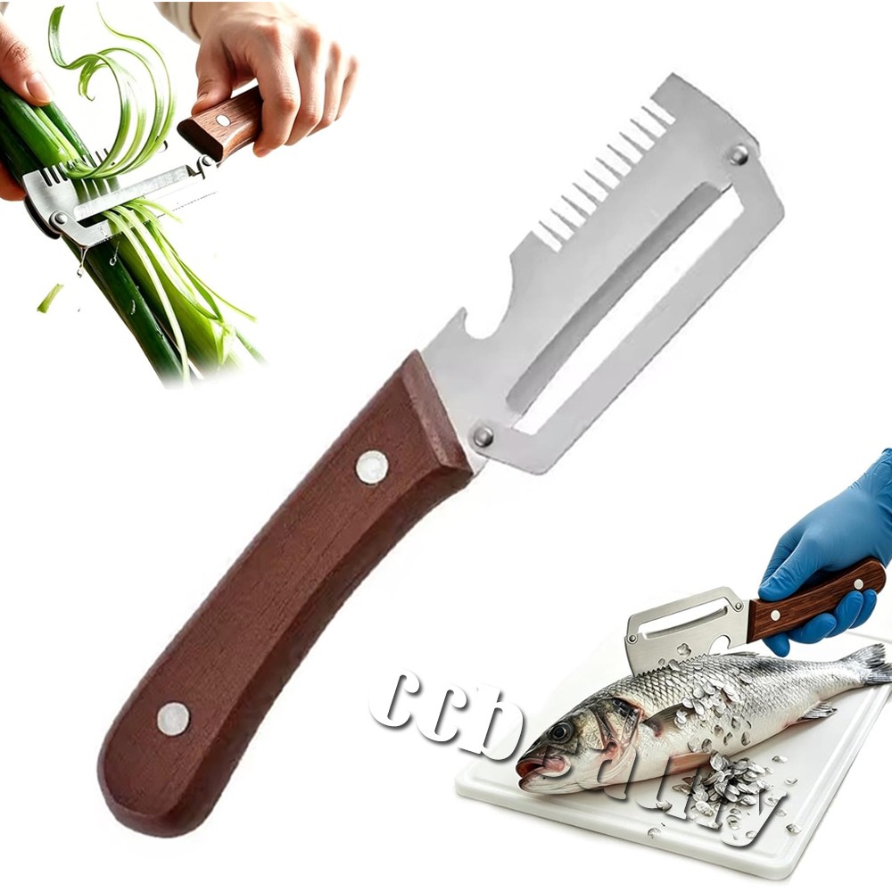 2026 New 3 in 1 Vegetable Peeler with Wooden Handle,Stainless Steel Blade Peeler