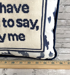 Needlepoint Decorative Throw Pillow Rectangular Blue Ivory COME SET BY ME