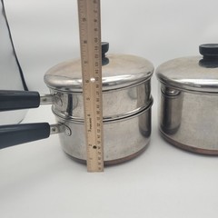 Revere Ware Copper Bottom 2qt & 3qt Double Boiler Steamer Pot Set, Lids Vtg 5 Pc