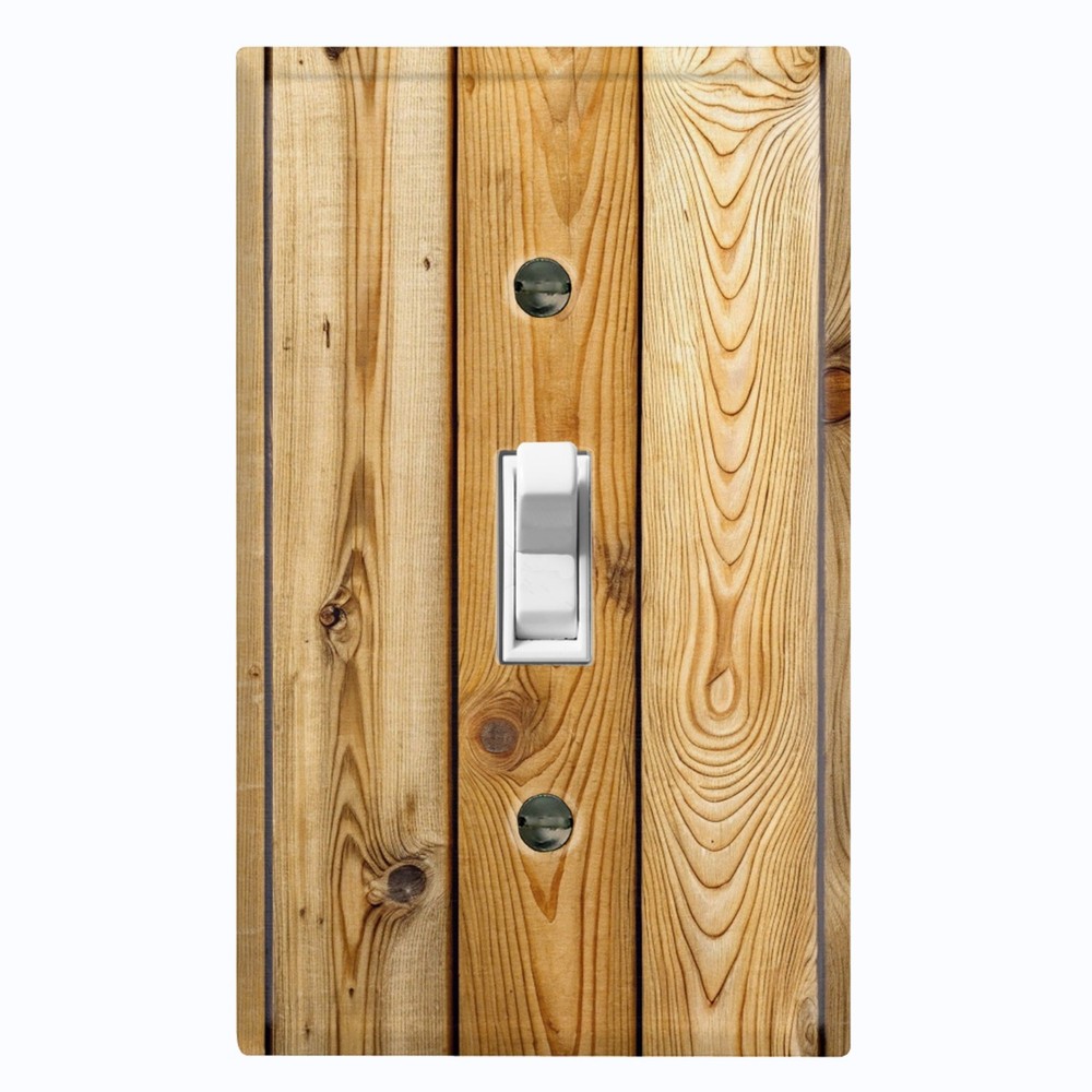 Metal Light Switch Outlet Cover Wall Plate Light Brown Wood PRINT Decor FOS139