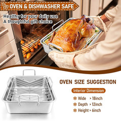 Roasting Pan with Rack for Turkey Chicken, Stainless Steel Roaster Pan and V-Ra