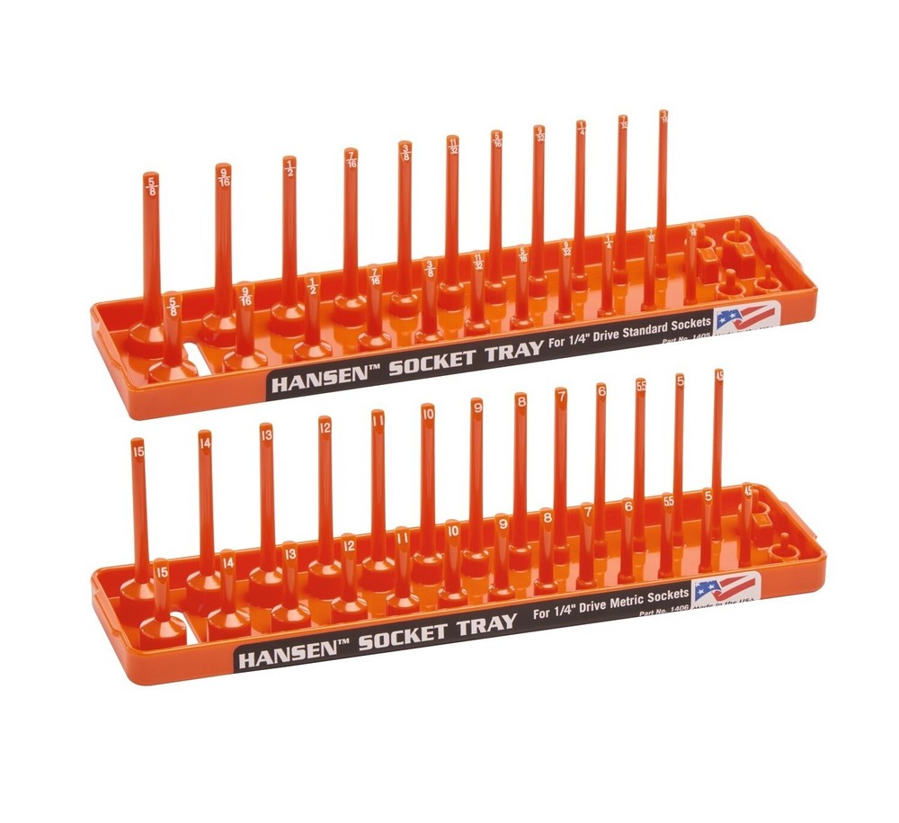 Hansen Global 1/4″ Drive Socket Tray Holder Set Metric SAE Standard Deep Orange