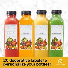 JumblWare 16 fl oz. Clear Plastic Juice Bottles with Caps – 20 Pieces