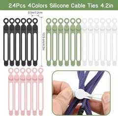 24 Pcs Silicone Cable Organizer Ties, Reusable Elastic Cord Ties 4.2in for Charg