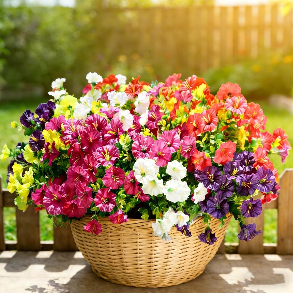 12 Bundles Artificial Flowers for Outdoors Decorat, Faux Silk
