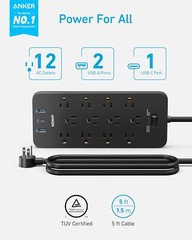 Anker 12 Outlets Power Strip USB C Charger Surge Protector (2100J) Flat Plug 5ft