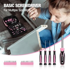 WORKPRO 100PIECE Pink Hand Tool Set w/Carrying Pouch Household Tool Kit for Home